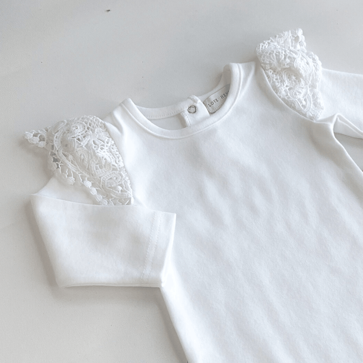 Love Henry Knit Onesie Baby Girls Lace Sleeve Romper - White