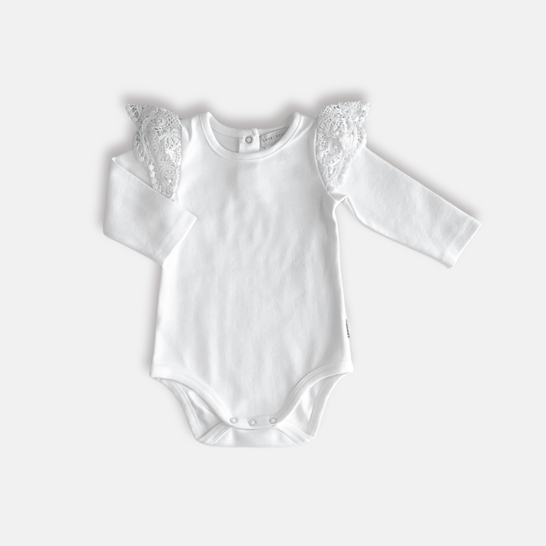 Love Henry Knit Onesie Baby Girls Lace Sleeve Romper - White
