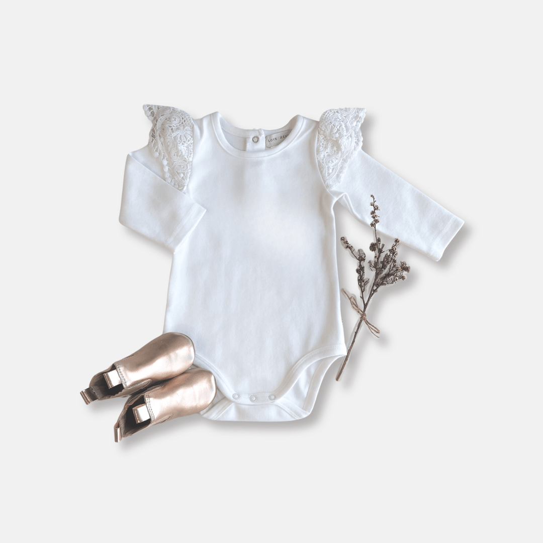 Love Henry Knit Onesie Baby Girls Lace Sleeve Romper - White