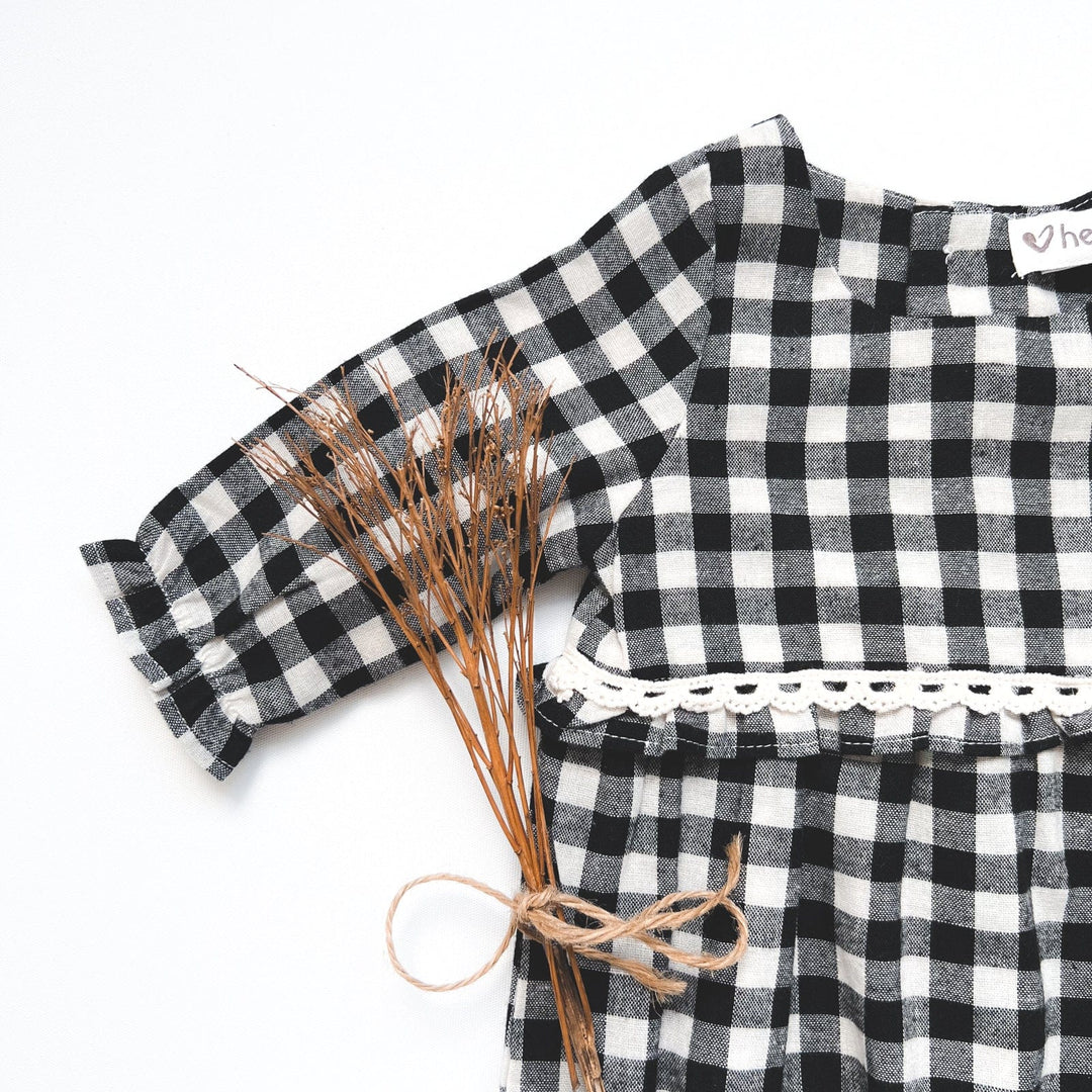 Love Henry Onesie Baby Girls Long Sleeve Nora Playsuit - Black Check