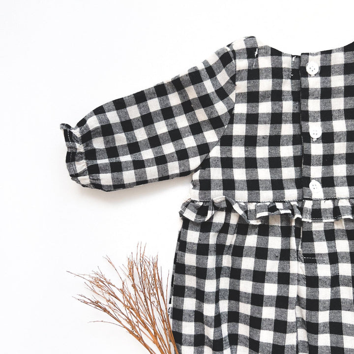 Love Henry Onesie Baby Girls Long Sleeve Nora Playsuit - Black Check