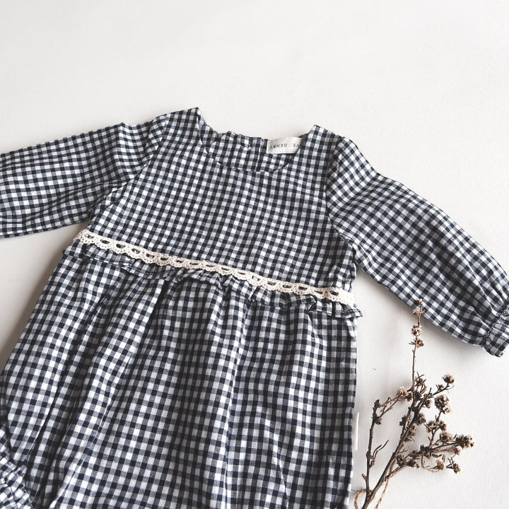 Love Henry Onesie Baby Girls LS Nora Playsuit - Navy Check
