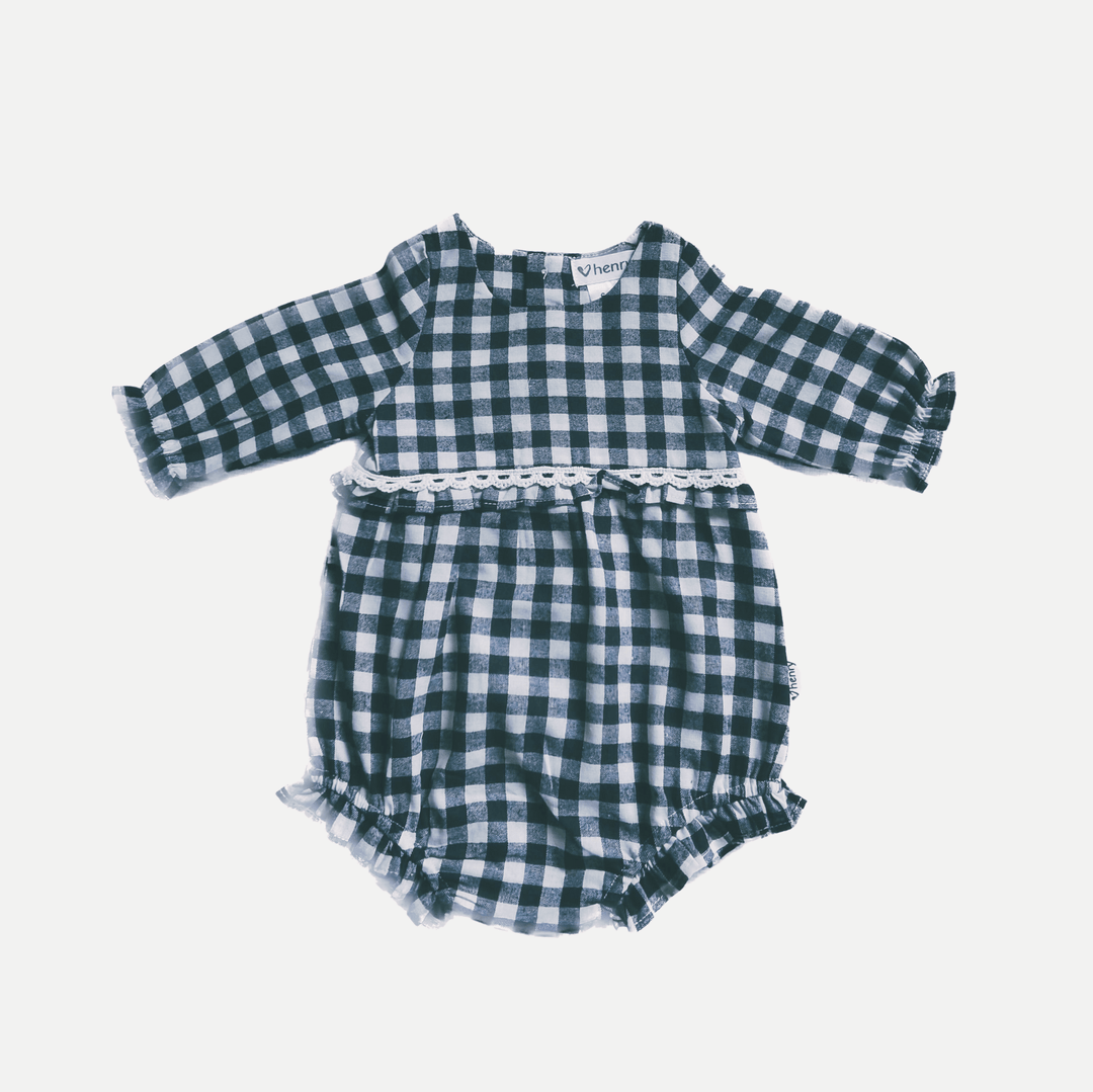 Love Henry Onesie Baby Girls LS Nora Playsuit - Navy Check