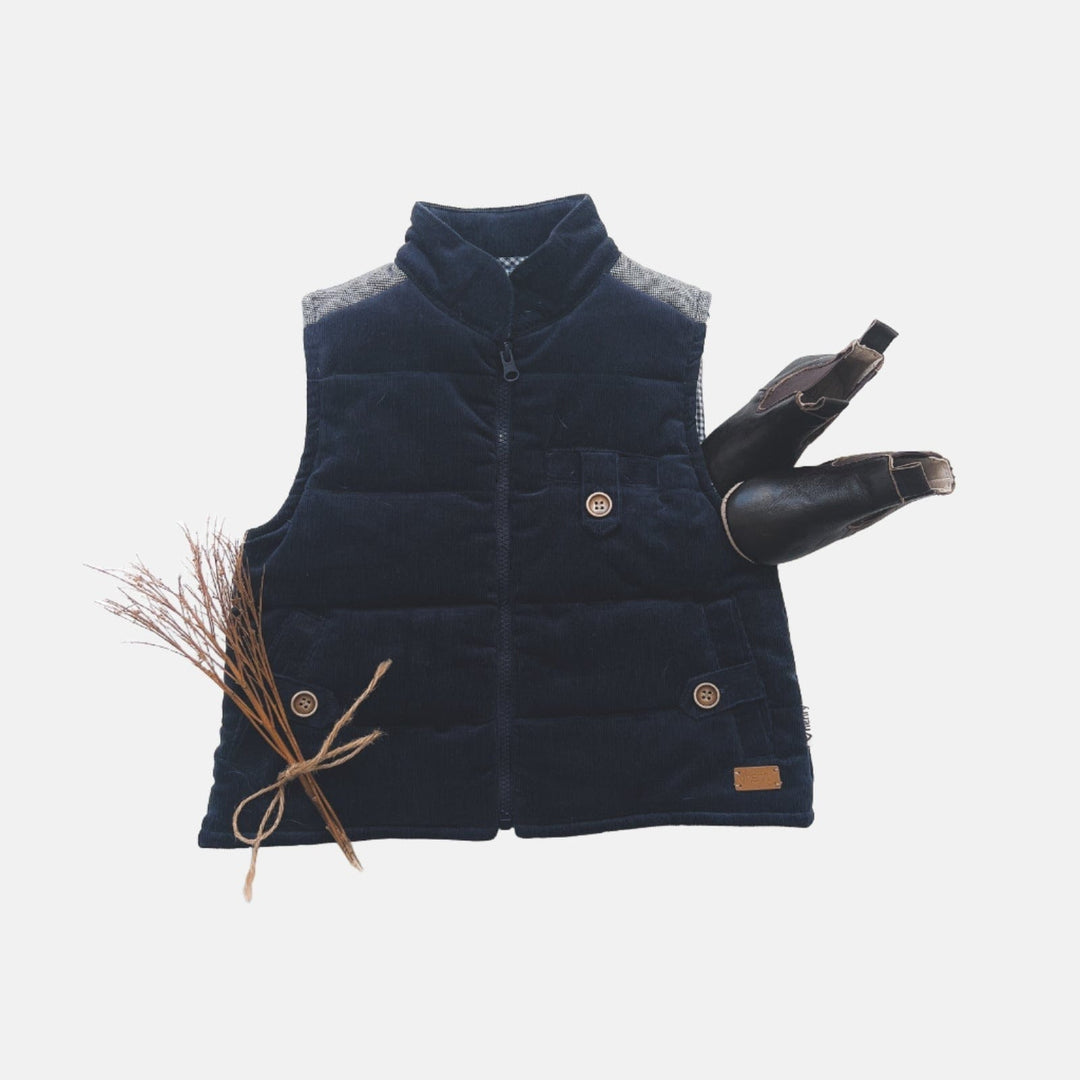 Love Henry outerwear Baby Boys Cooper Puffer Vest - Navy Corduroy