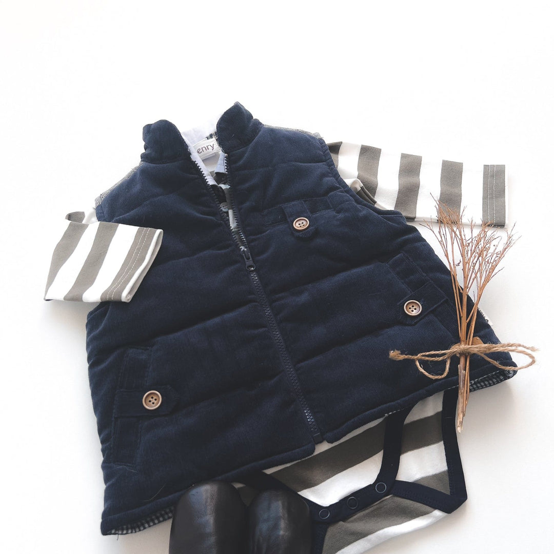 Love Henry outerwear Baby Boys Cooper Puffer Vest - Navy Corduroy