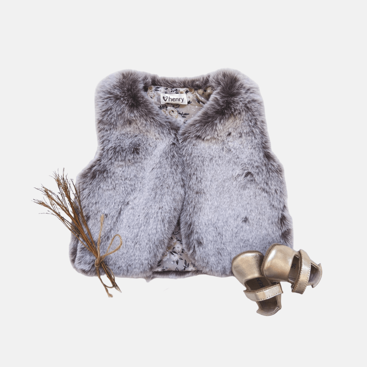 Baby Girls Fur Vest Snow Mauve Love Henry