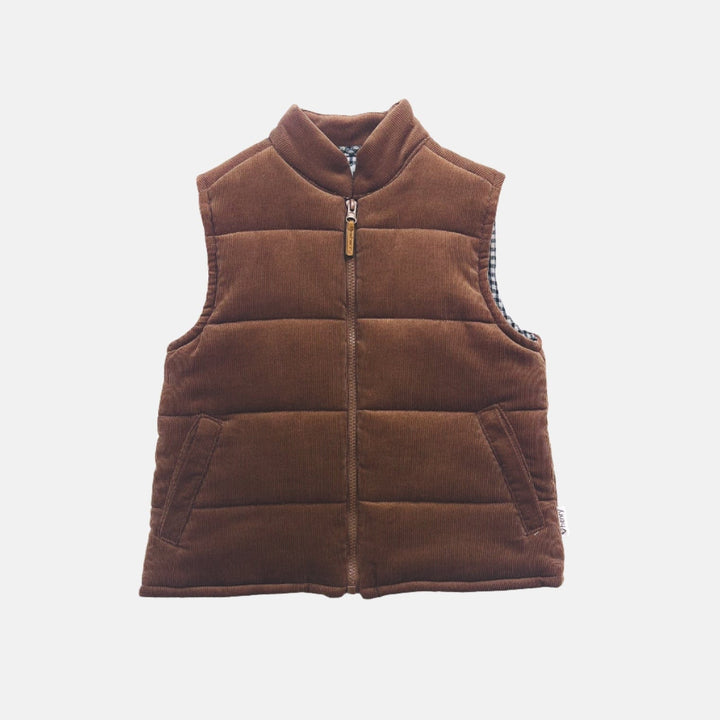 Love Henry Outerwear Boys Cooper Puffer Vest - Brown Corduroy