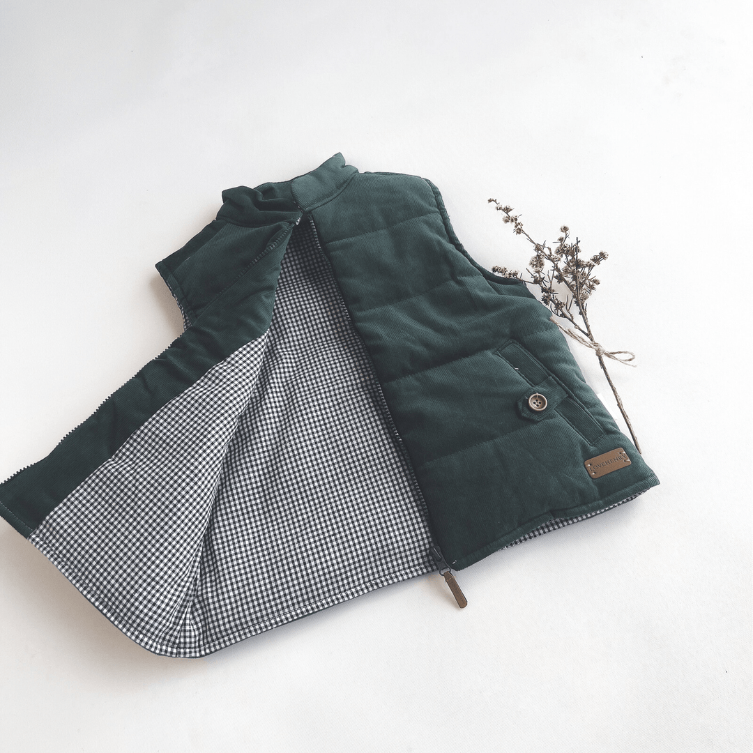 Love Henry Outerwear Boys Cooper Puffer Vest - Green Corduroy