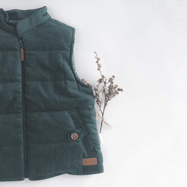 Love Henry Outerwear Boys Cooper Puffer Vest - Green Corduroy