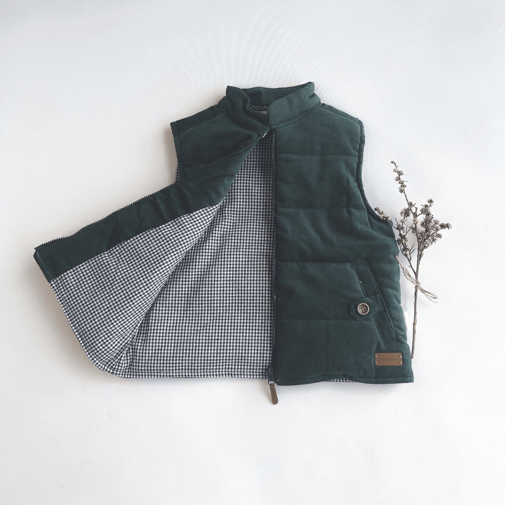 Love Henry Outerwear Boys Cooper Puffer Vest - Green Corduroy