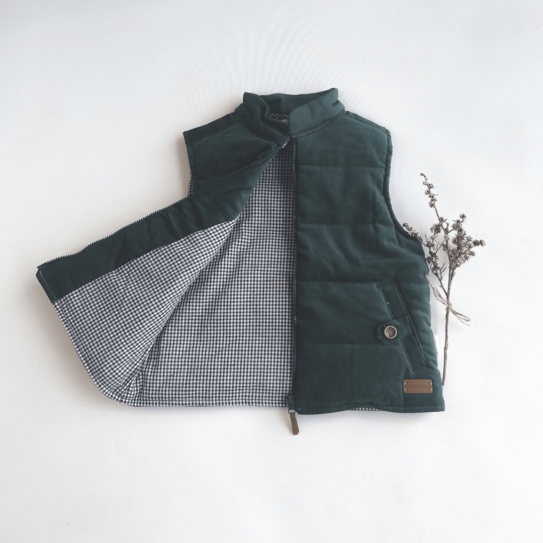 Love Henry Outerwear Boys Cooper Puffer Vest - Green Corduroy