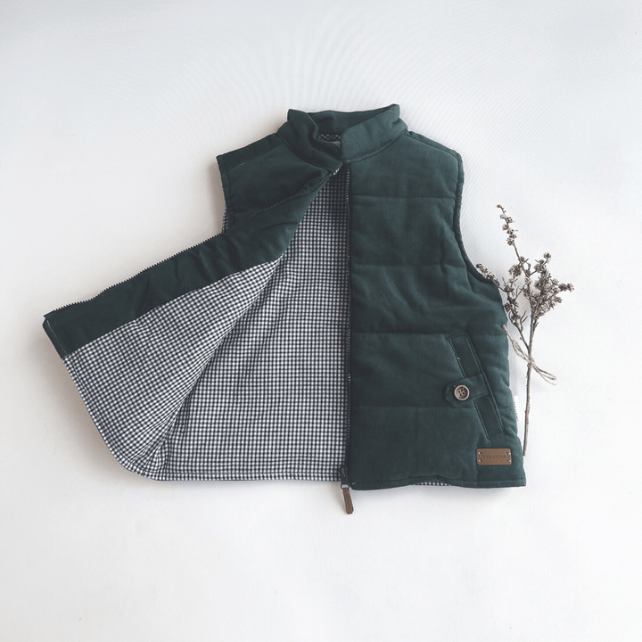 Love Henry Outerwear Boys Cooper Puffer Vest - Green Corduroy