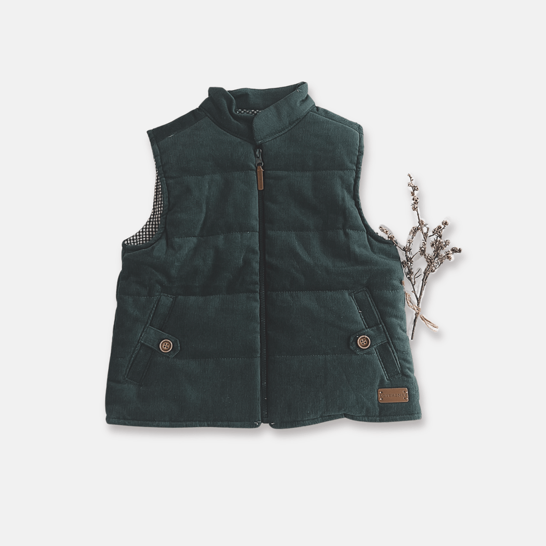 Love Henry Outerwear Boys Cooper Puffer Vest - Green Corduroy
