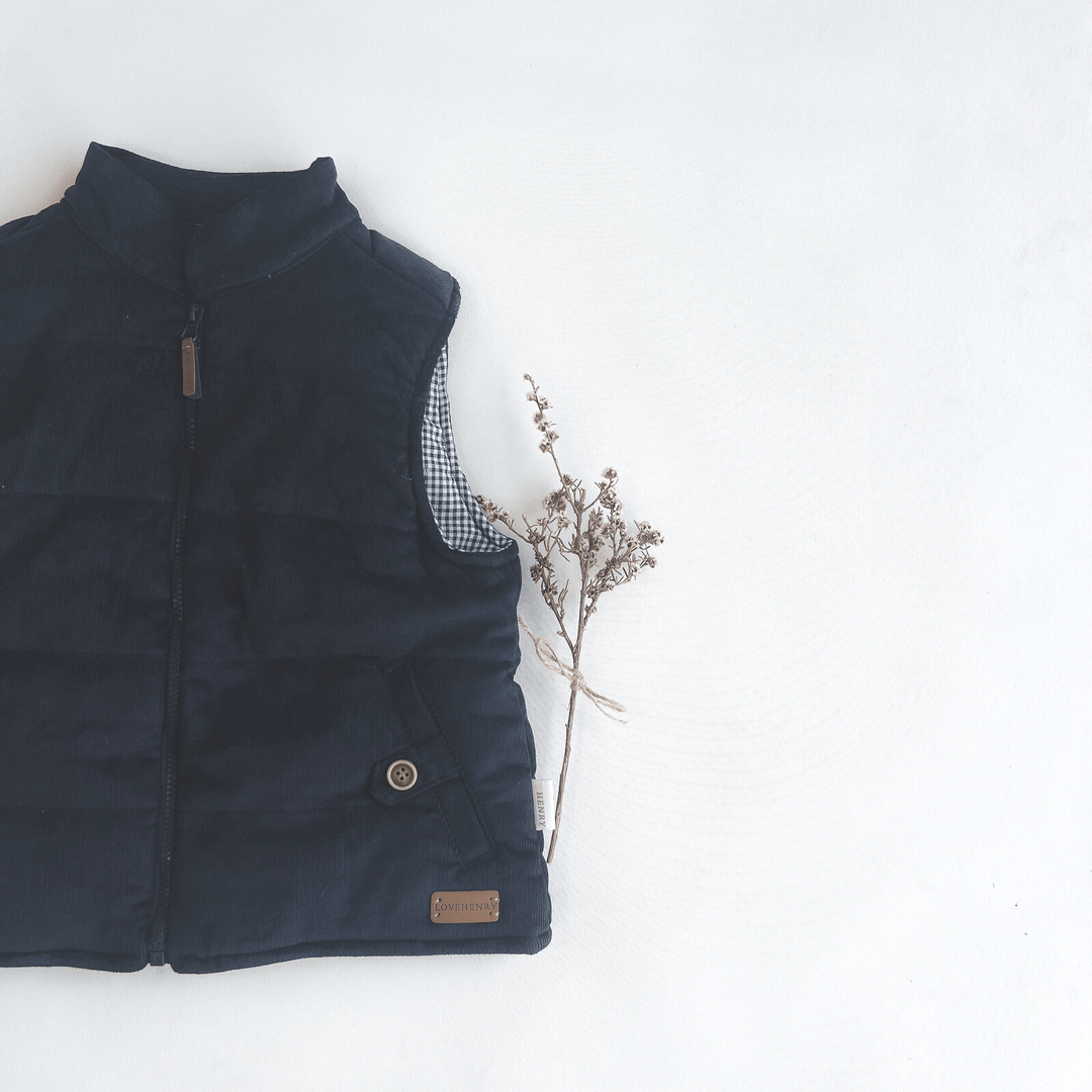 Love Henry Outerwear Boys Cooper Puffer Vest - Navy Corduroy
