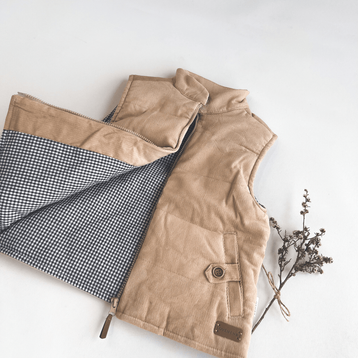 Love Henry Outerwear Boys Cooper Puffer Vest - Tan Corduroy