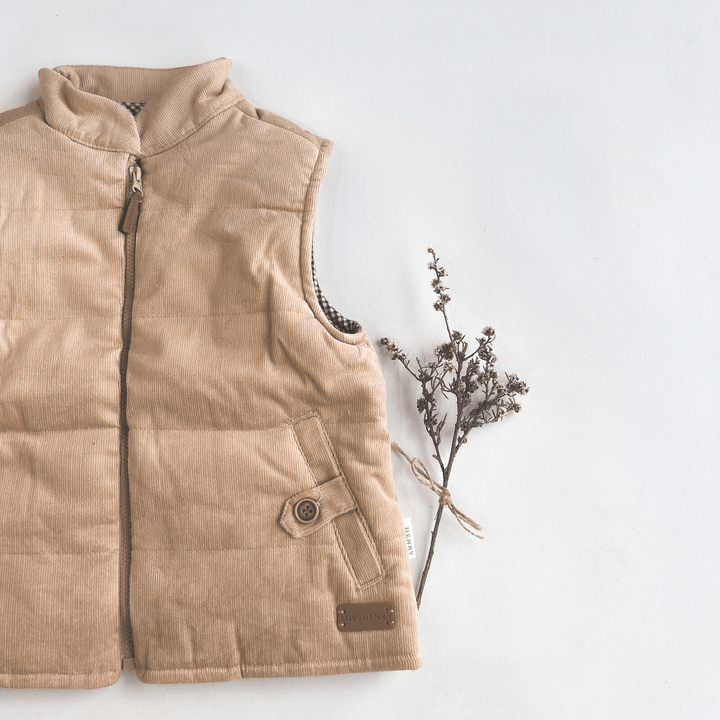 Love Henry Outerwear Boys Cooper Puffer Vest - Tan Corduroy