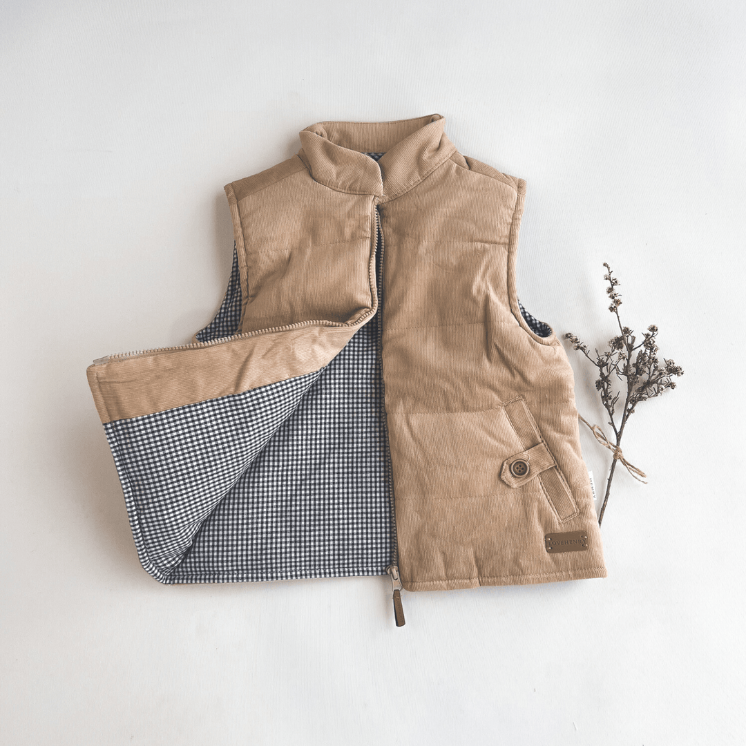 Love Henry Outerwear Boys Cooper Puffer Vest - Tan Corduroy