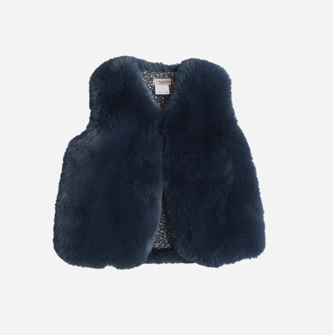 Love Henry Outerwear Girls Fur Vest -  Navy