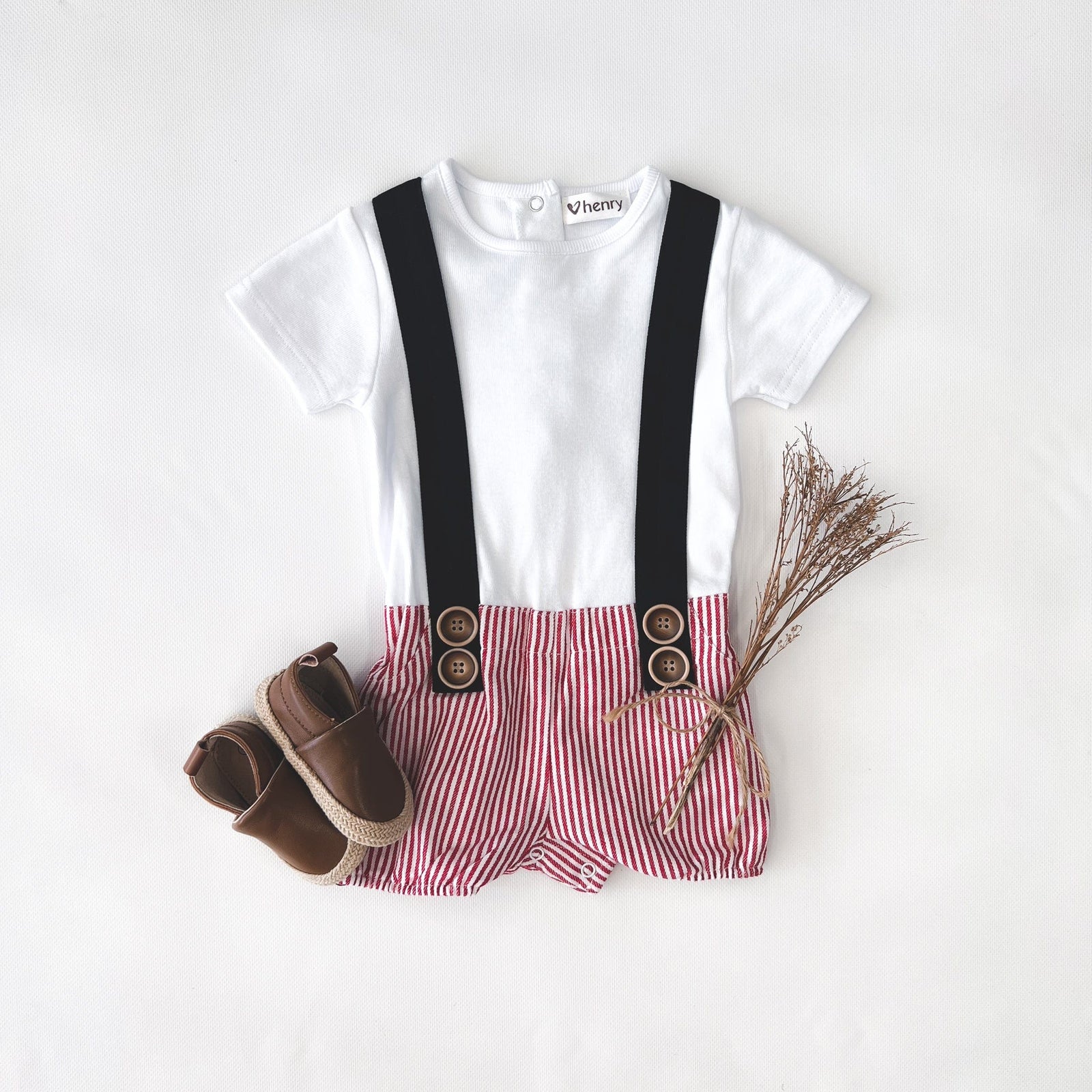 Love Henry Playsuits Baby Boys Digby - Red Pinstripe