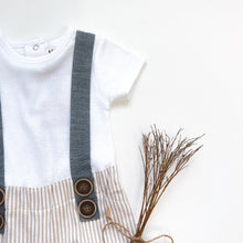 Load image into Gallery viewer, Love Henry Playsuits Baby Boys Roy Dungaree - Beige Pinstripe
