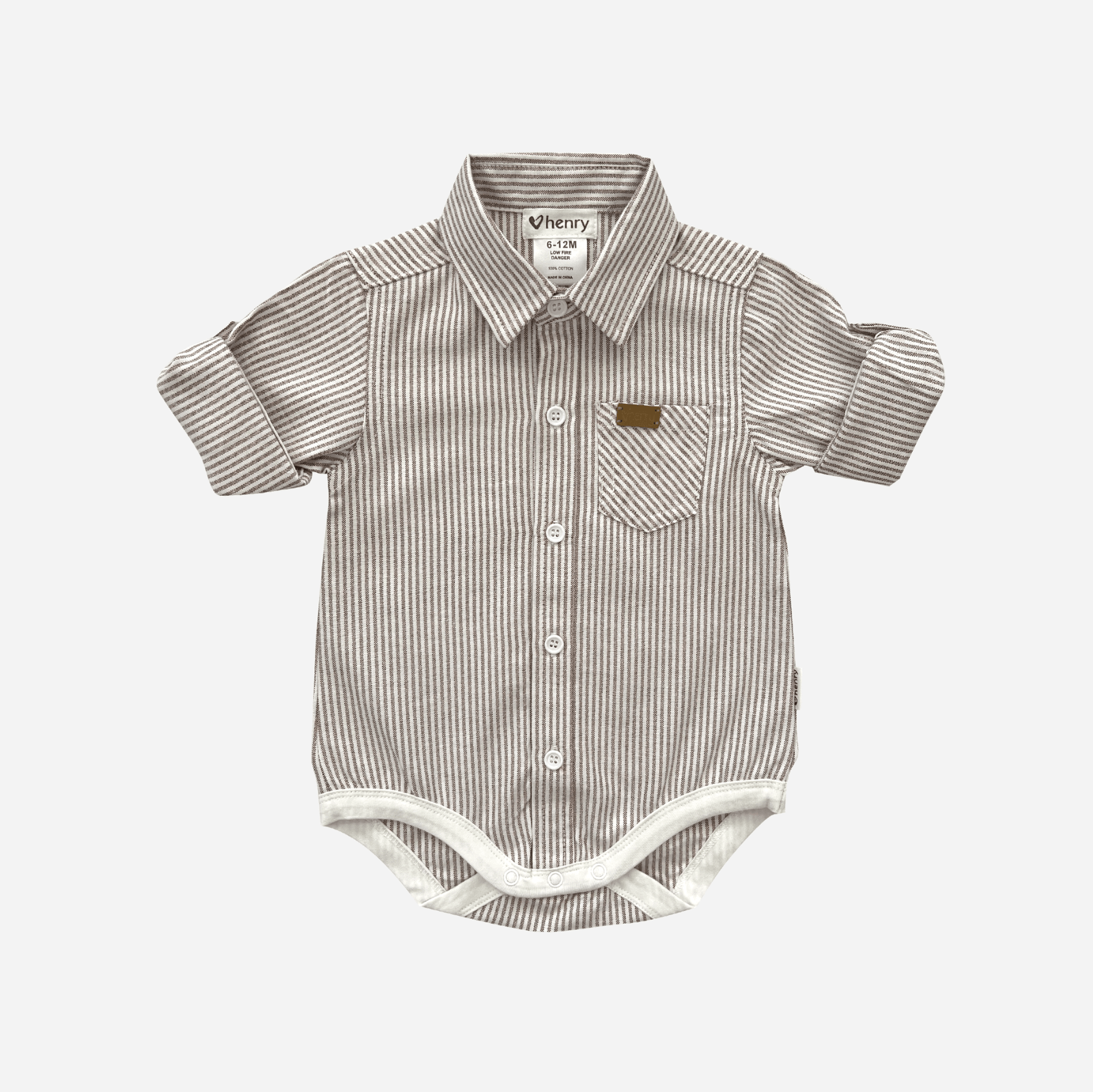 Love Henry Rompers Baby Boys Dress Shirt Romper -  Beige Pinstripe