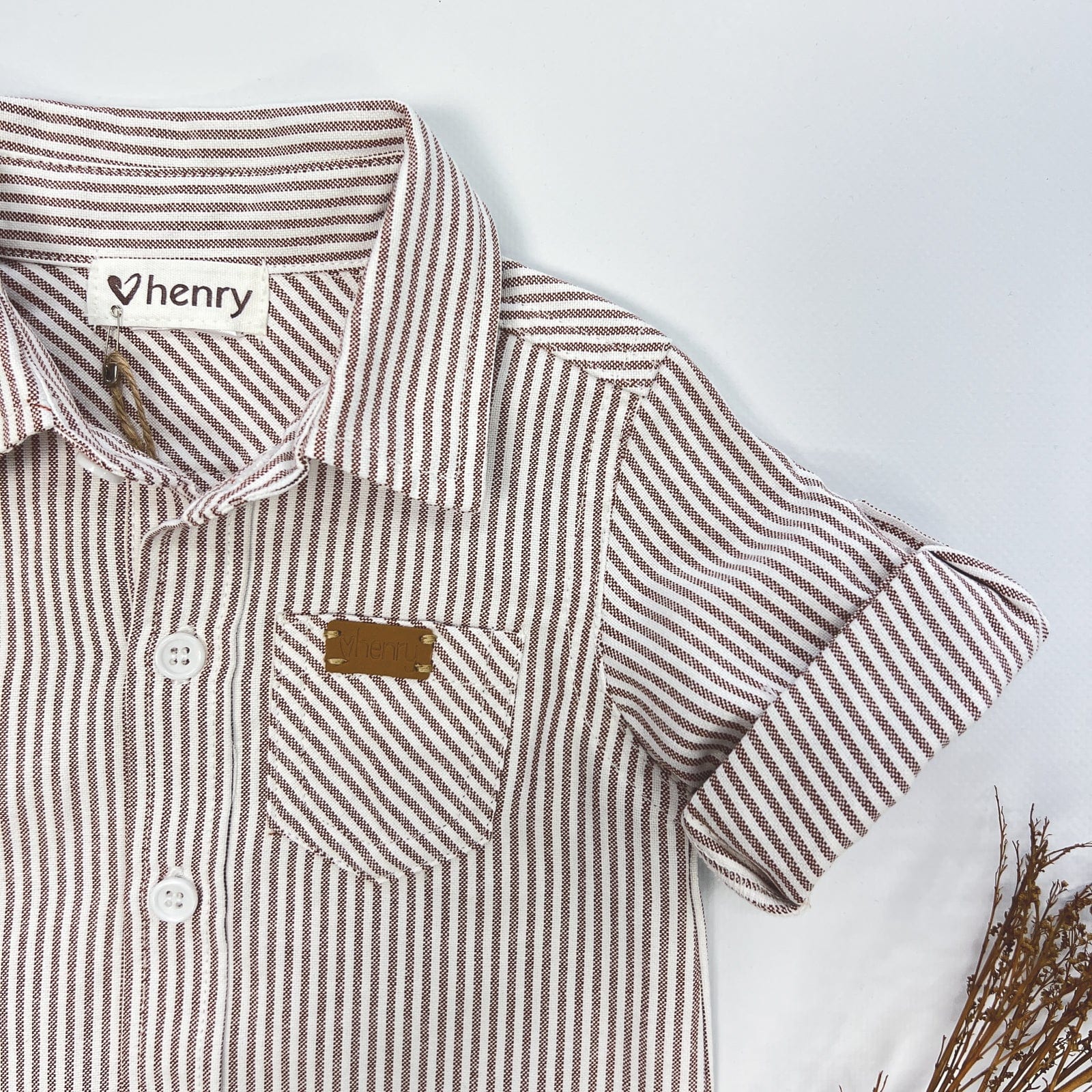 Love Henry Rompers Baby Boys Dress Shirt Romper -  Beige Pinstripe