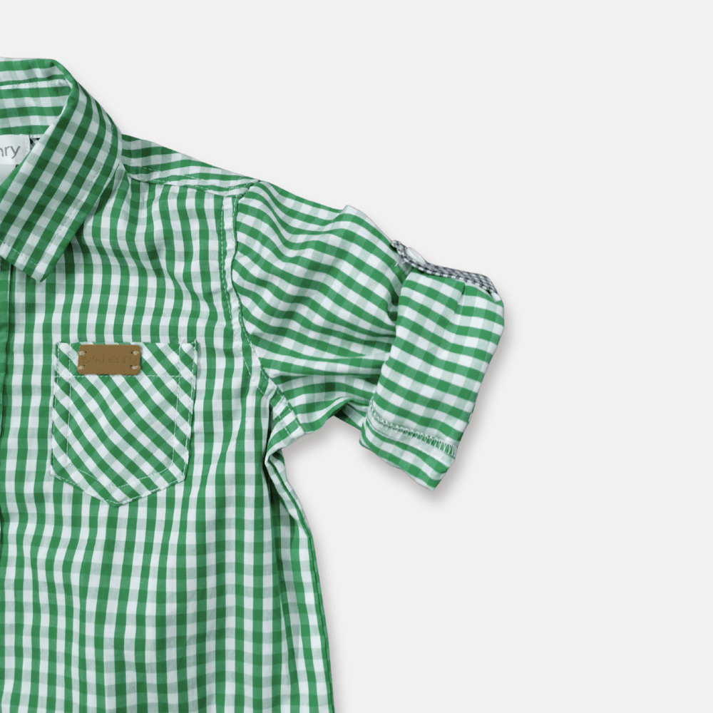 Love Henry Rompers Baby Boys Dress Shirt Romper -  Bright Green Check