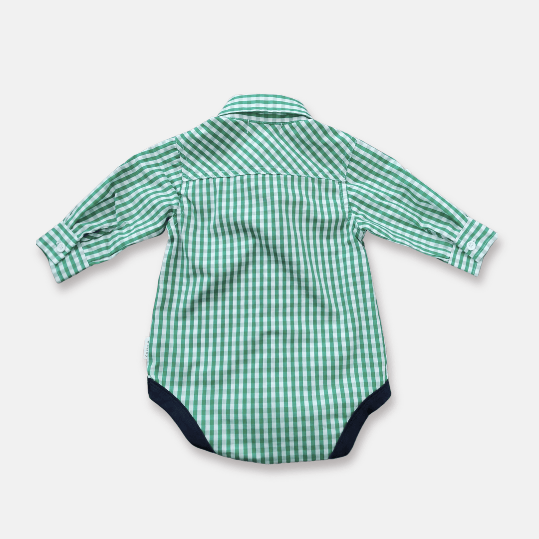 Love Henry Rompers Baby Boys Dress Shirt Romper -  Bright Green Check