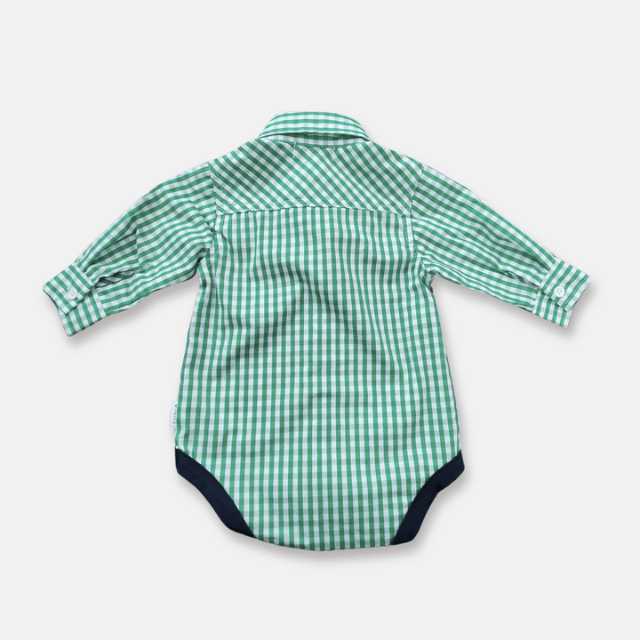 Love Henry Rompers Baby Boys Dress Shirt Romper -  Bright Green Check