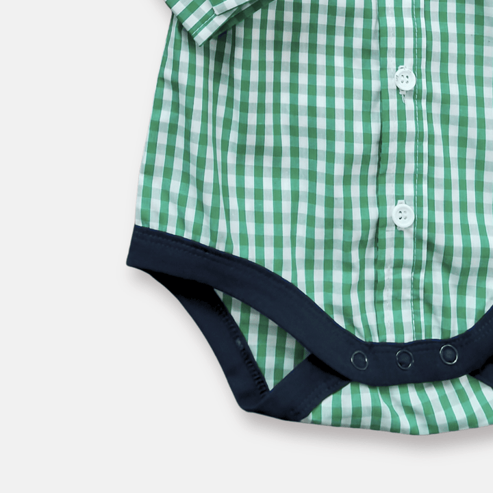 Love Henry Rompers Baby Boys Dress Shirt Romper -  Bright Green Check