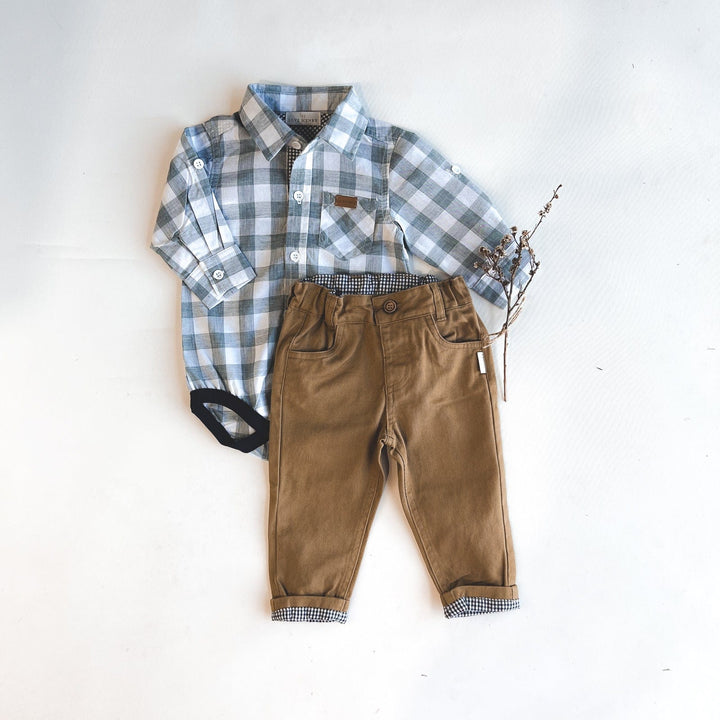 Love Henry Rompers Baby Boys Dress Shirt Romper -  Large Blue Check