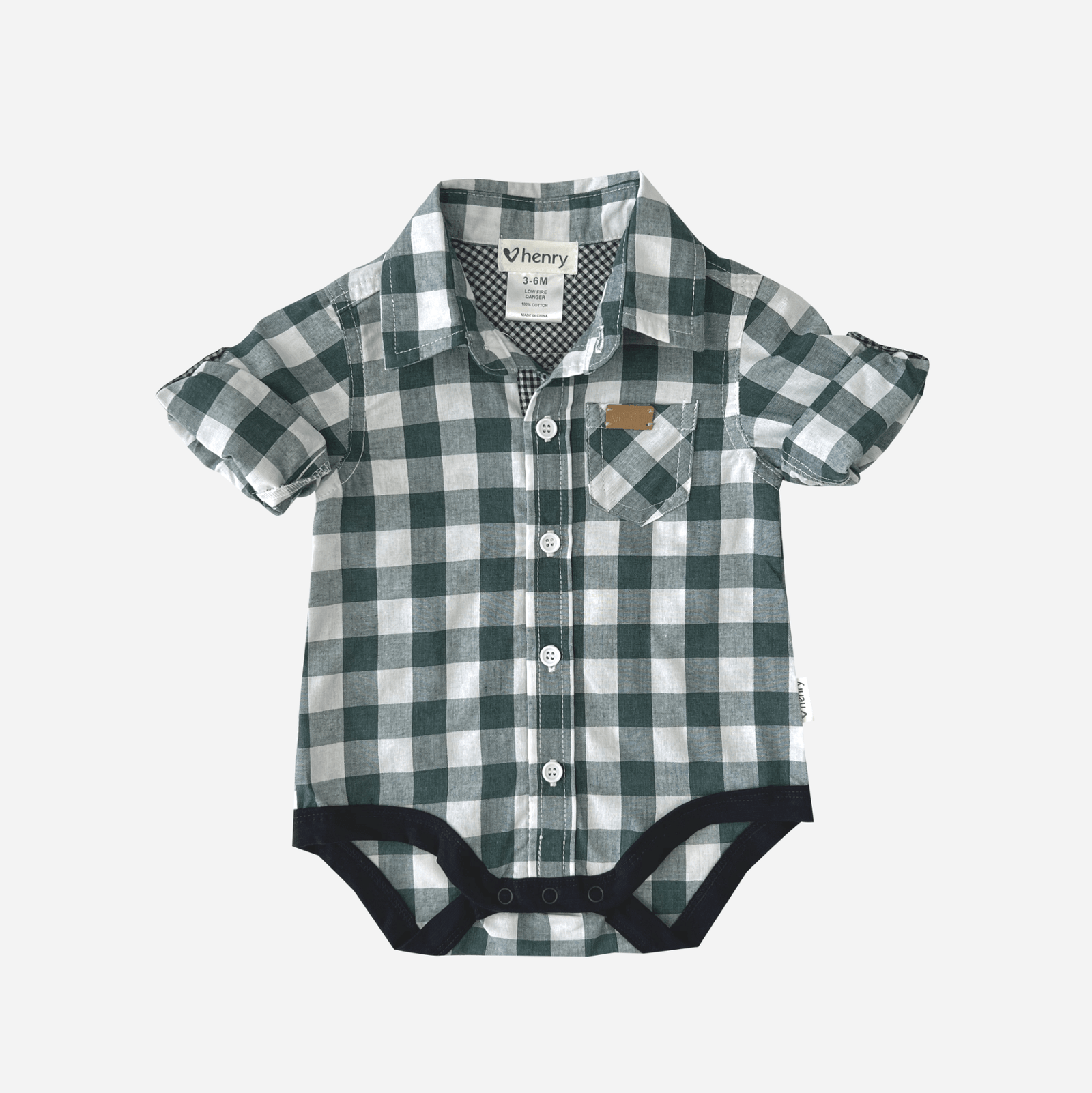 Love Henry Rompers Baby Boys Dress Shirt Romper -  Large Green Check