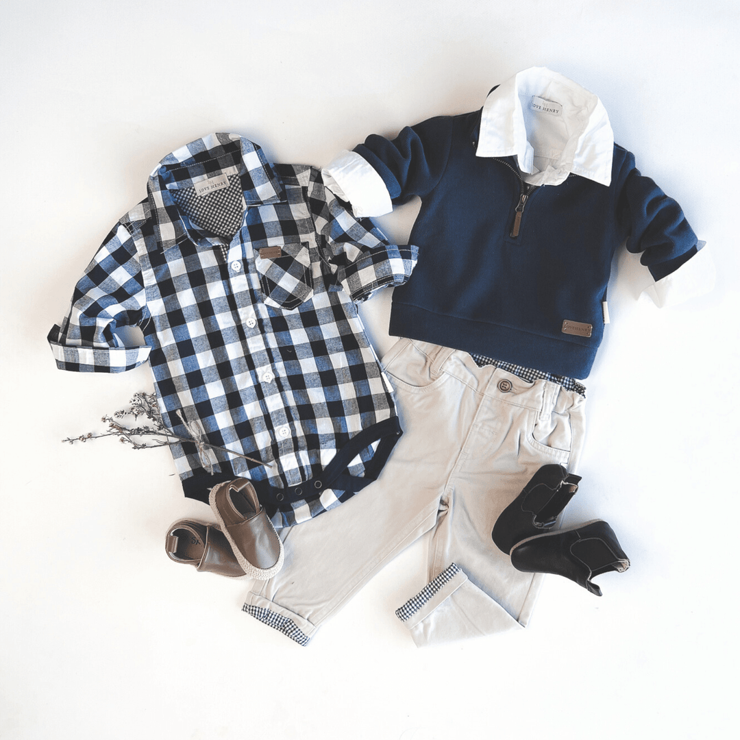 Love Henry Rompers Baby Boys Dress Shirt Romper -  Large Navy Check