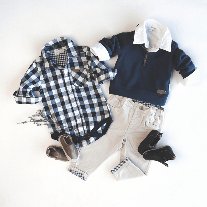 Love Henry Rompers Baby Boys Dress Shirt Romper -  Large Navy Check