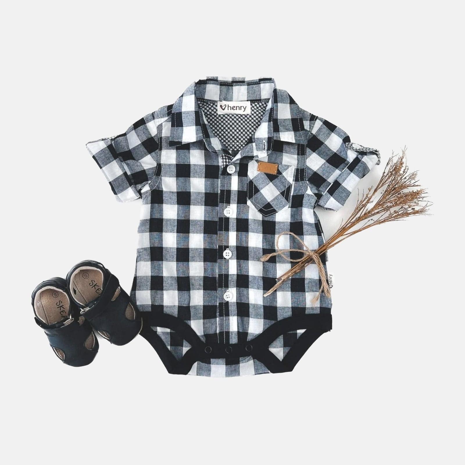 Love Henry Rompers Baby Boys Dress Shirt Romper -  Large Navy Check