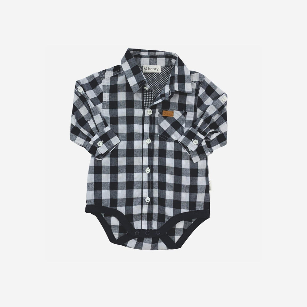 Love Henry Rompers Baby Boys Dress Shirt Romper -  Large Navy Check