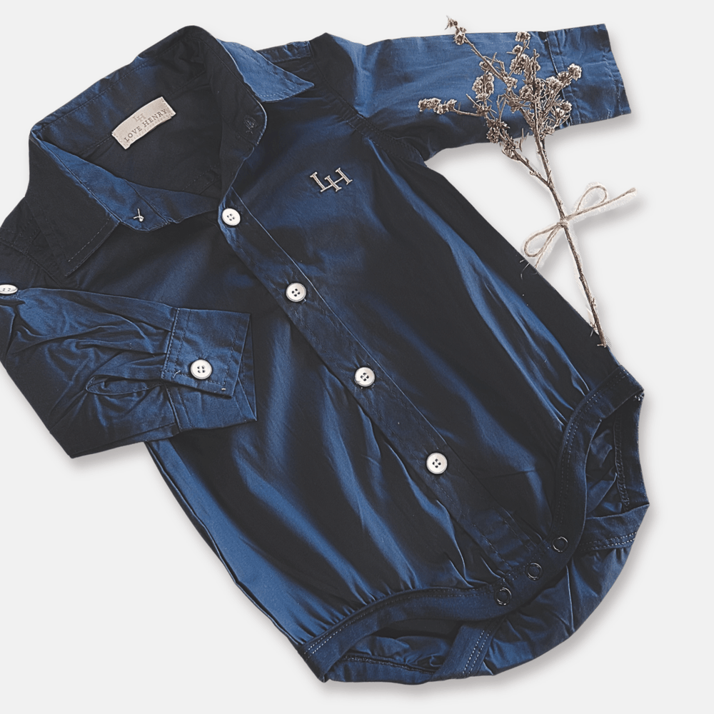 Love Henry Rompers Baby Boys Dress Shirt Romper - Navy