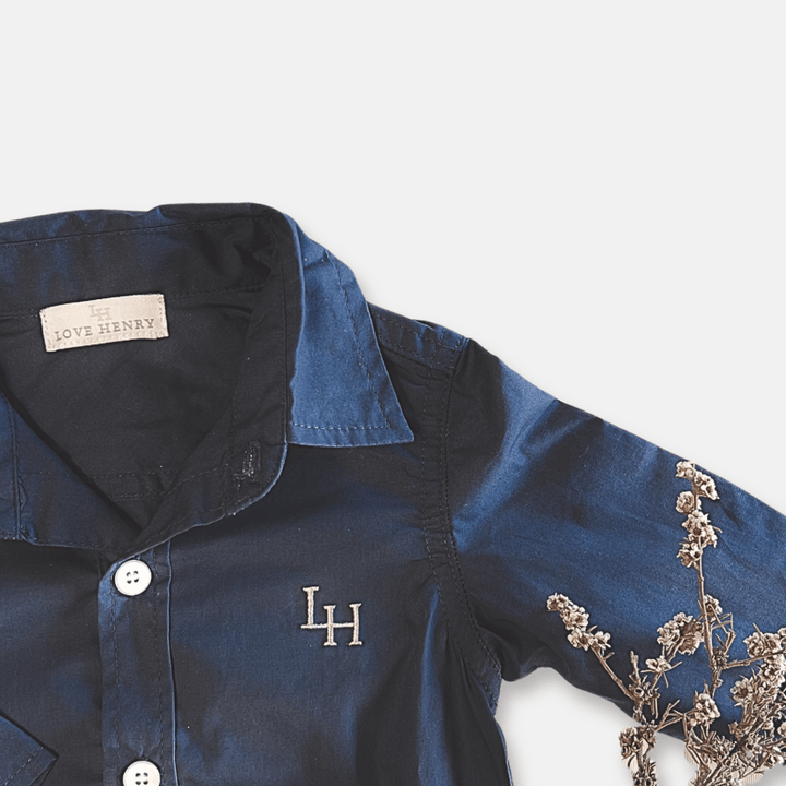 Love Henry Rompers Baby Boys Dress Shirt Romper - Navy