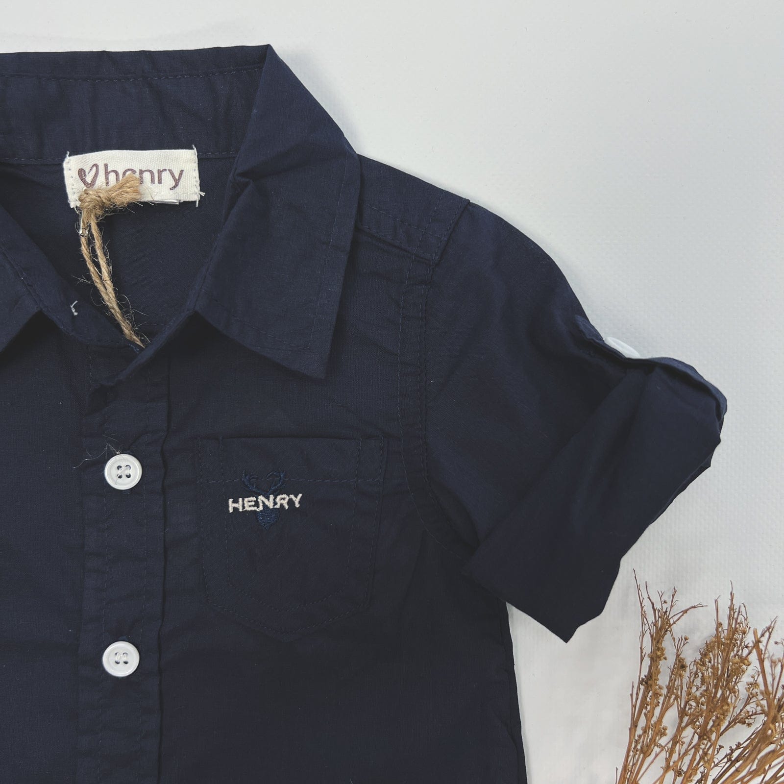 Love Henry Rompers Baby Boys Dress Shirt Romper - Navy
