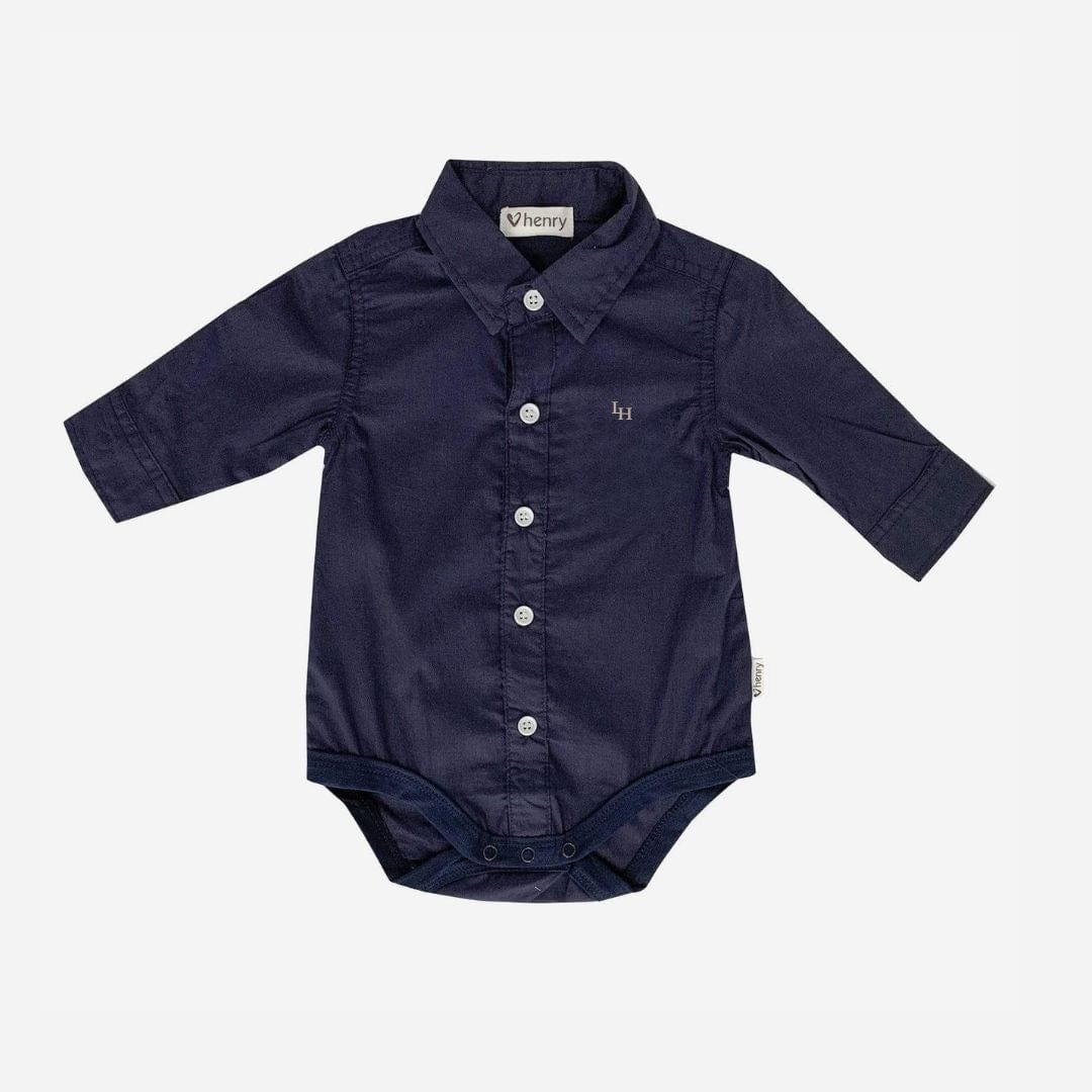 Love Henry Rompers Baby Boys Dress Shirt Romper - Navy