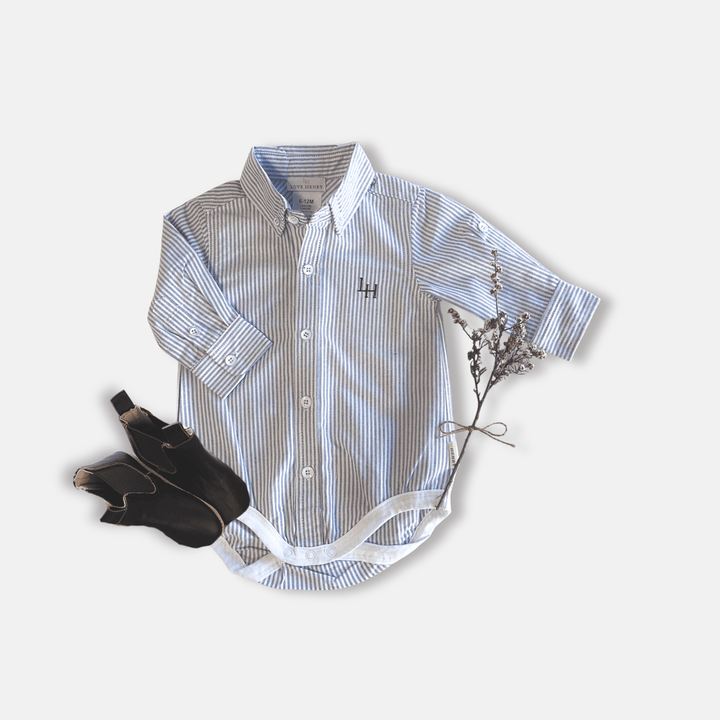 Love Henry Rompers Baby Boys Dress Shirt Romper - Navy Pinstripe