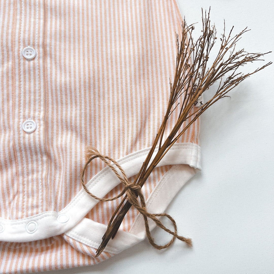 Love Henry Rompers Baby Boys Dress Shirt Romper -  Tangerine Pinstripe