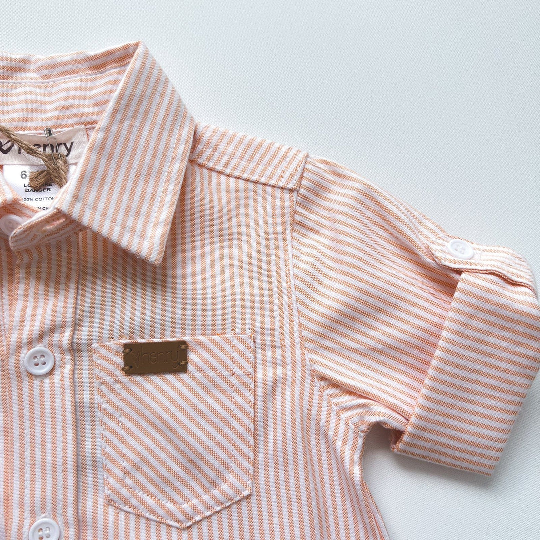 Love Henry Rompers Baby Boys Dress Shirt Romper -  Tangerine Pinstripe