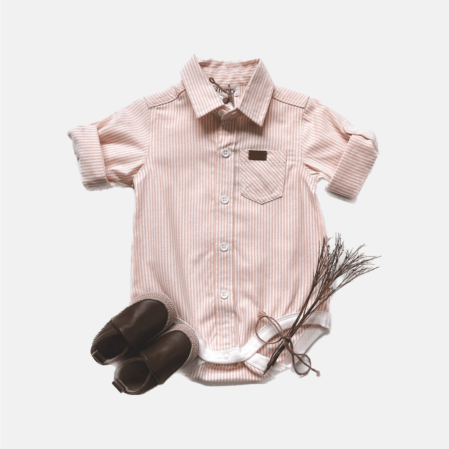 Love Henry Rompers Baby Boys Dress Shirt Romper -  Tangerine Pinstripe