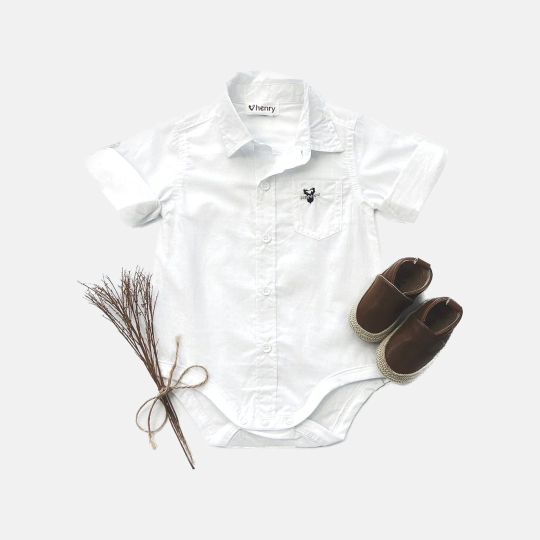 Baby Boys Dress Shirt Romper White