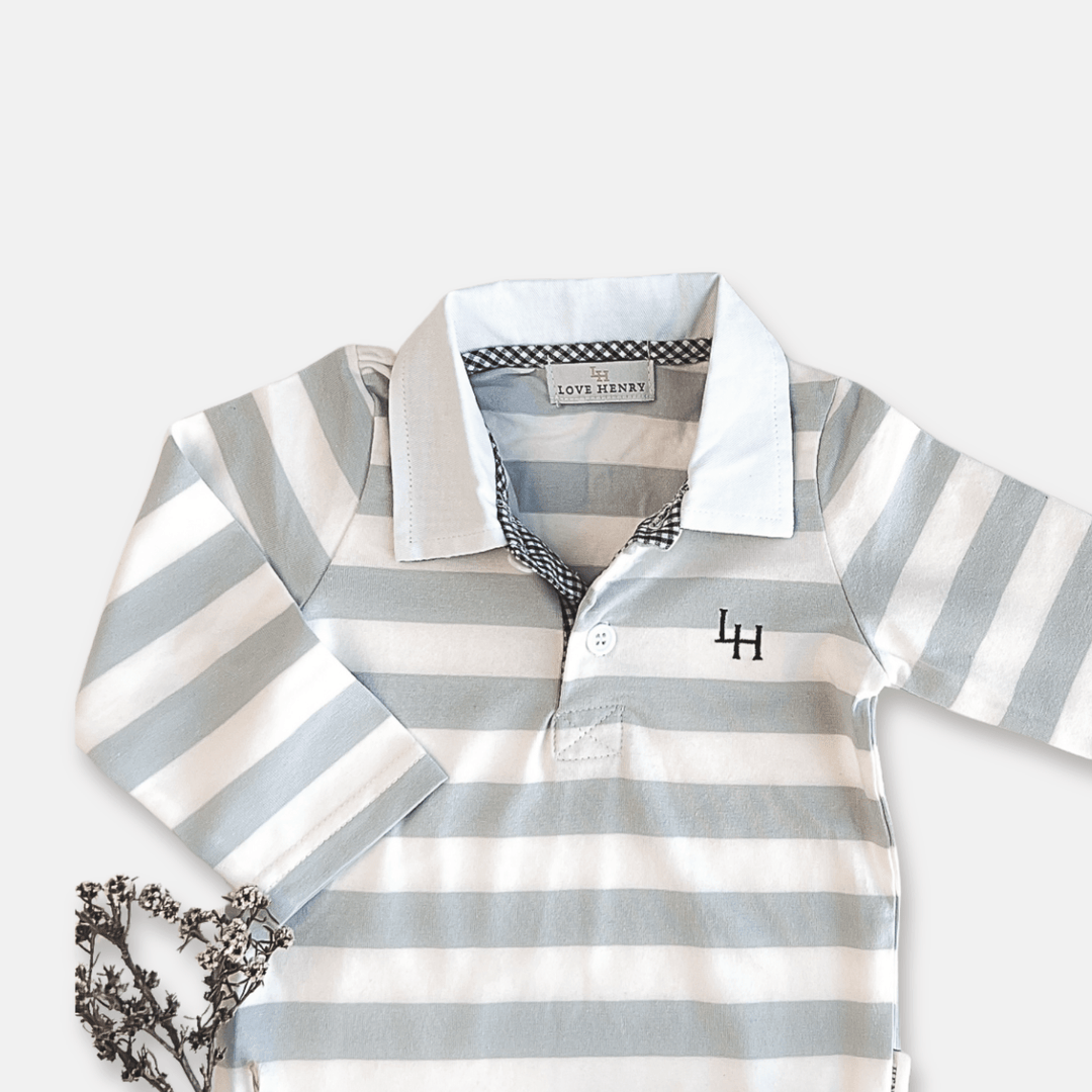 Love Henry Rompers Baby Boys Freddie Polo Romper - Blue Stripe