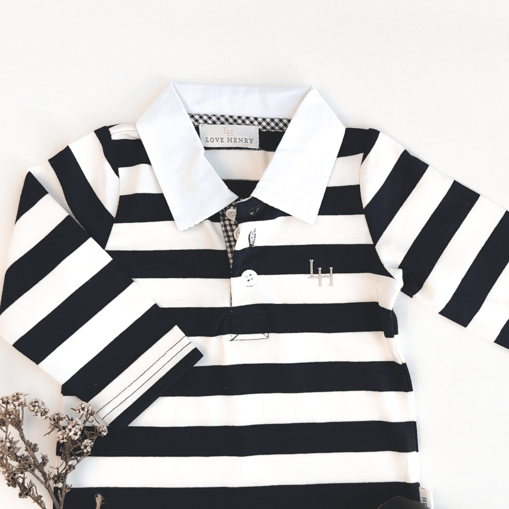 Love Henry Rompers Baby Boys Freddie Polo Romper - Navy Stripe