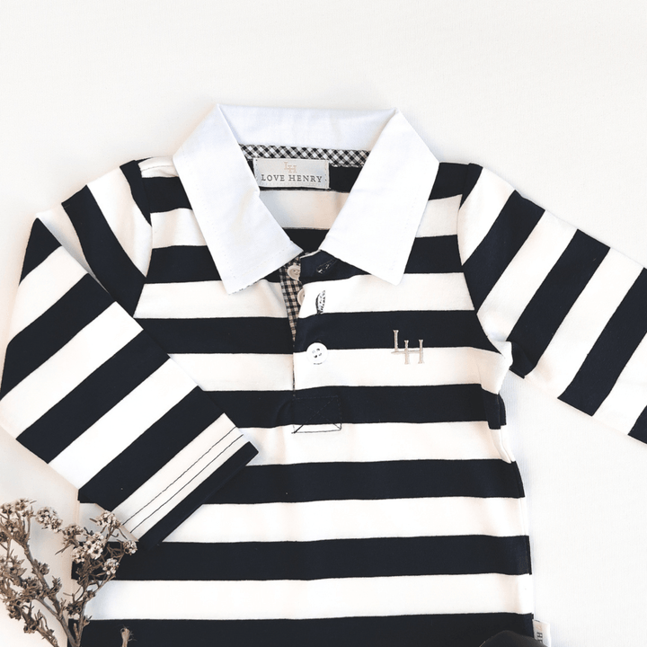 Love Henry Rompers Baby Boys Freddie Polo Romper - Navy Stripe