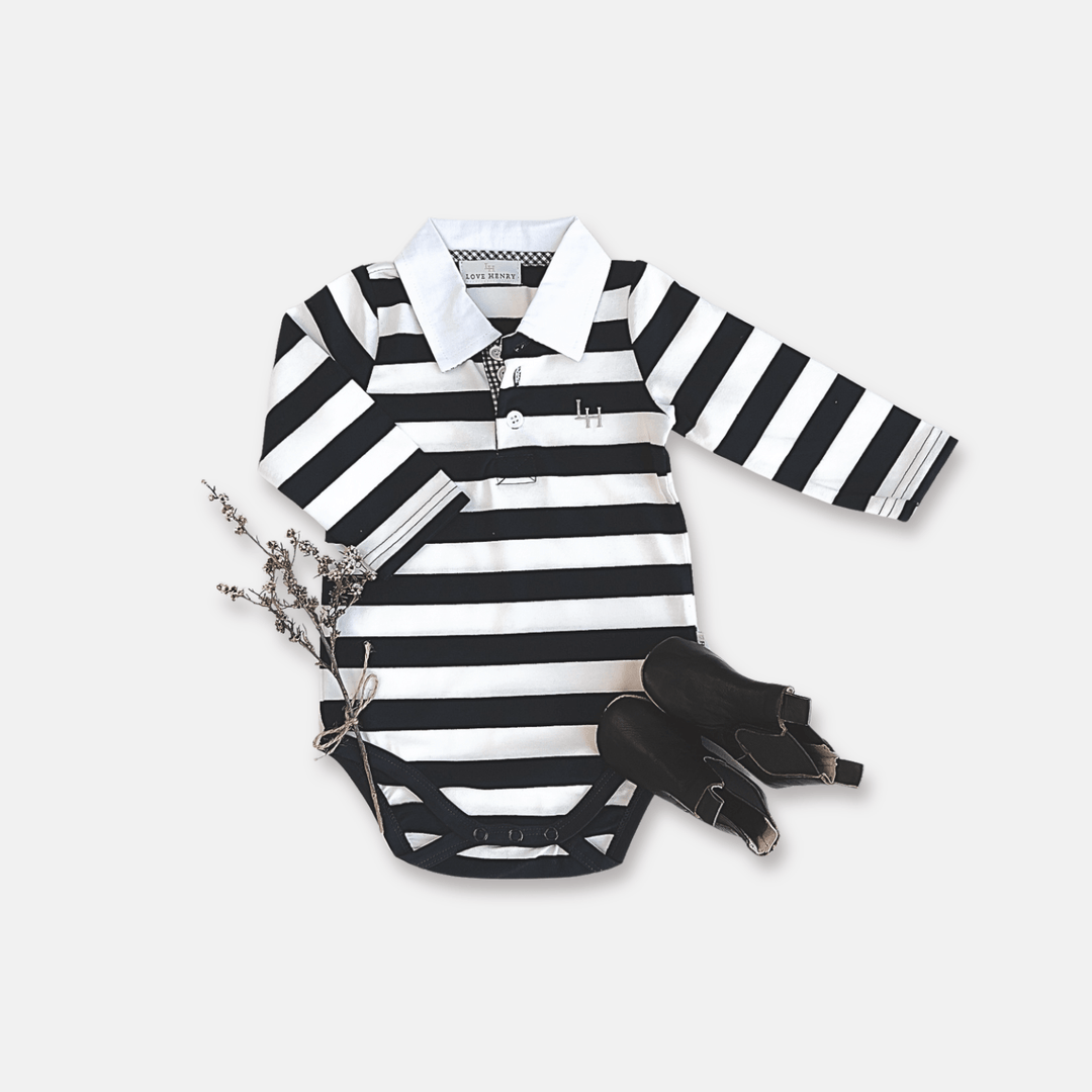 Love Henry Rompers Baby Boys Freddie Polo Romper - Navy Stripe