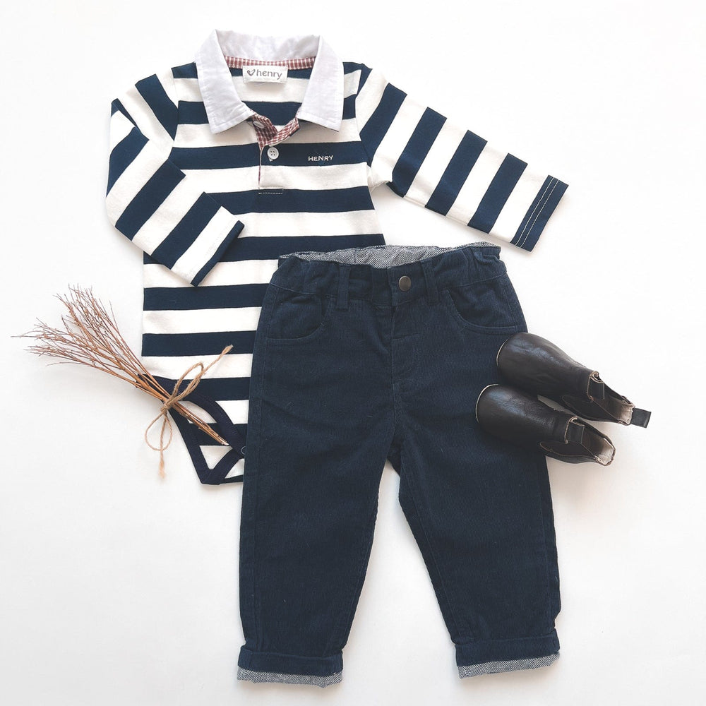 Love Henry Rompers Baby Boys Freddie Polo Romper - Navy Stripe